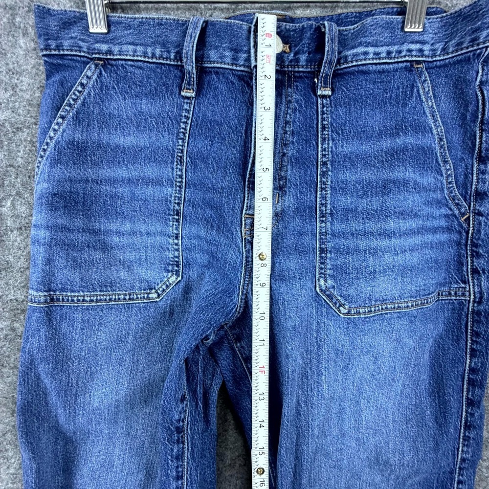 J Crew Wide Crop Jeans Womens 30P Blue Whiskered Denim Cotton Stretch High Rise - Picture 6 of 8